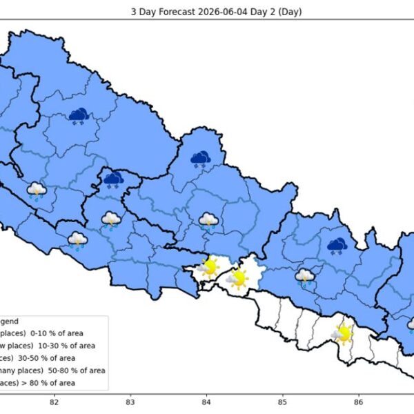 पहाडी भागमा वर्षा, तराईमा गर्मी बढ्ने पूर्वानुमान