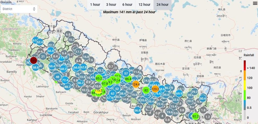 कञ्चनपुर, सिन्धुपाल्चोक, अर्घाखाँचीसँगै धादिङ र गोरखाको सीमा क्षेत्रमा धेरै भारी वर्षा